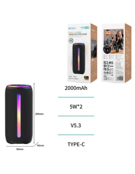 ALTAVOZ BT UNICO BS2802 10W    RGB LED NEGRO PN: ABCAKM EAN: 8435719620829   