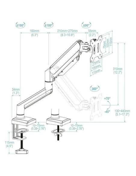 SOPORTE MESA VESA 13-34" TOOQ  DB1334TNR-B HASTA 10KG PN: DB1334TNR-B EAN: 8433281015449   