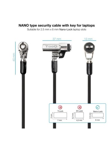 CABLE SEGURIDAD TOOQ CON LLAVE 1.5M NEGRO PN:...