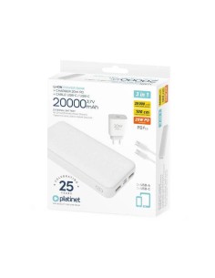 POWERBANK 20000 MAH PLATINET   3 EN 1 + CABLE + CARGADOR...